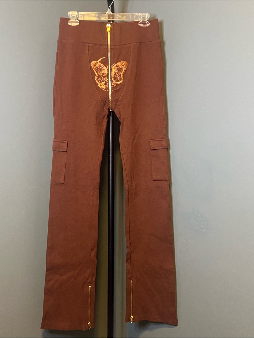 Tordrobes Brown U Zip Butterfly Embroidered Cargo Ribbed Pants Women's XL